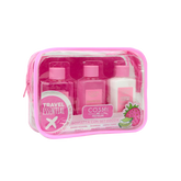 Kit Bagno doccia da Viaggio: Borsetta, Bagnoschiuma, Shampoo e Crema Corpo Fragola